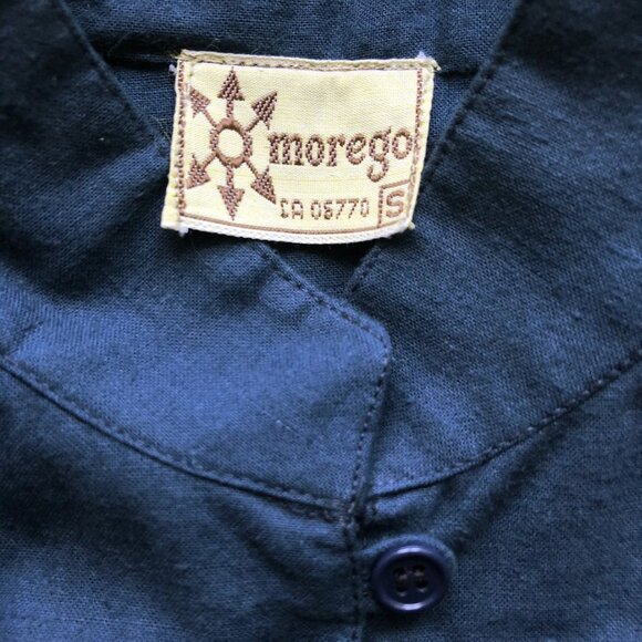 1970s Vintage Poet Sleeve Bohemian Blue Cotton Dress Sz S - Picture 6 of 6